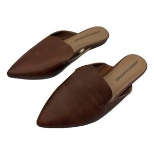 Amazon Essentials Brown Faux Leather Mule Flats Slip On Shoe Pointed Toe Sz 5.5